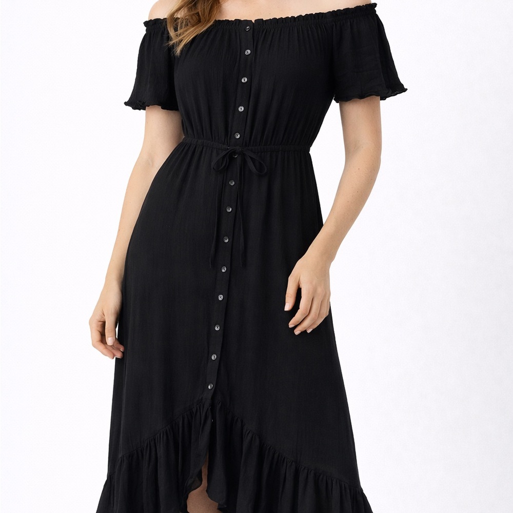 Vici Black Off Shoulder Stretchy High Low Midi Dress Small
